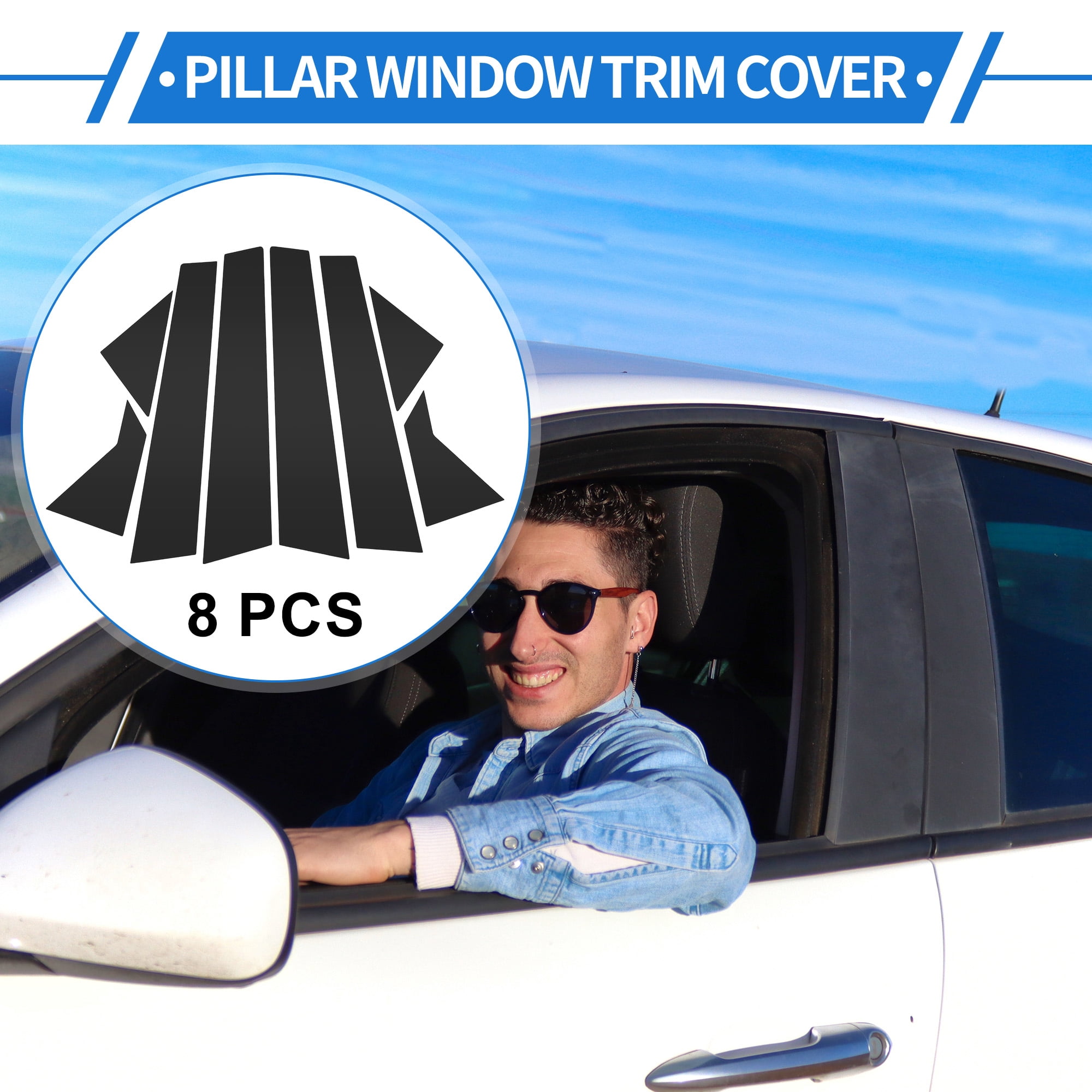 Unique Bargains 8 Pcs Door Pillar Window Trim for Hyundai Elantra 2011-2016 Covers Black