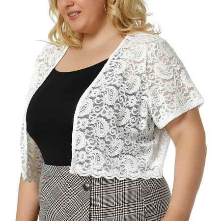 MODA NOVA Juniors Plus Size Lace Hollow Out Cropped Bolero Shrug Cardigan