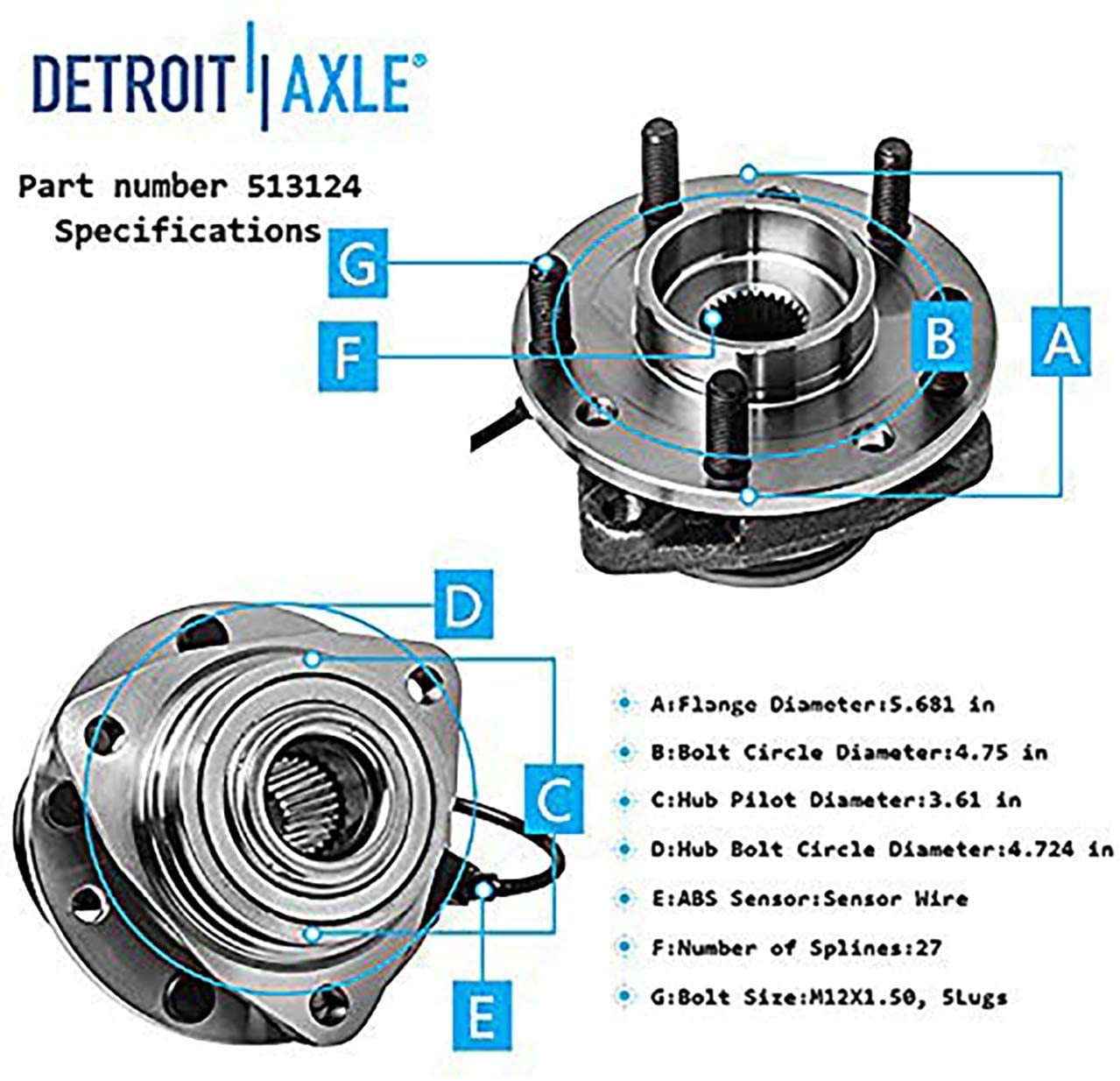 Detroit Axle - 4WD Front Wheel Bearing Hubs for Chevy S10 Blazer GMC Sonoma Jimmy Oldsmobile Bravada Isuzu Hombre Wheel Bearing and Hubs Assembly, Pair Hubs Replacement