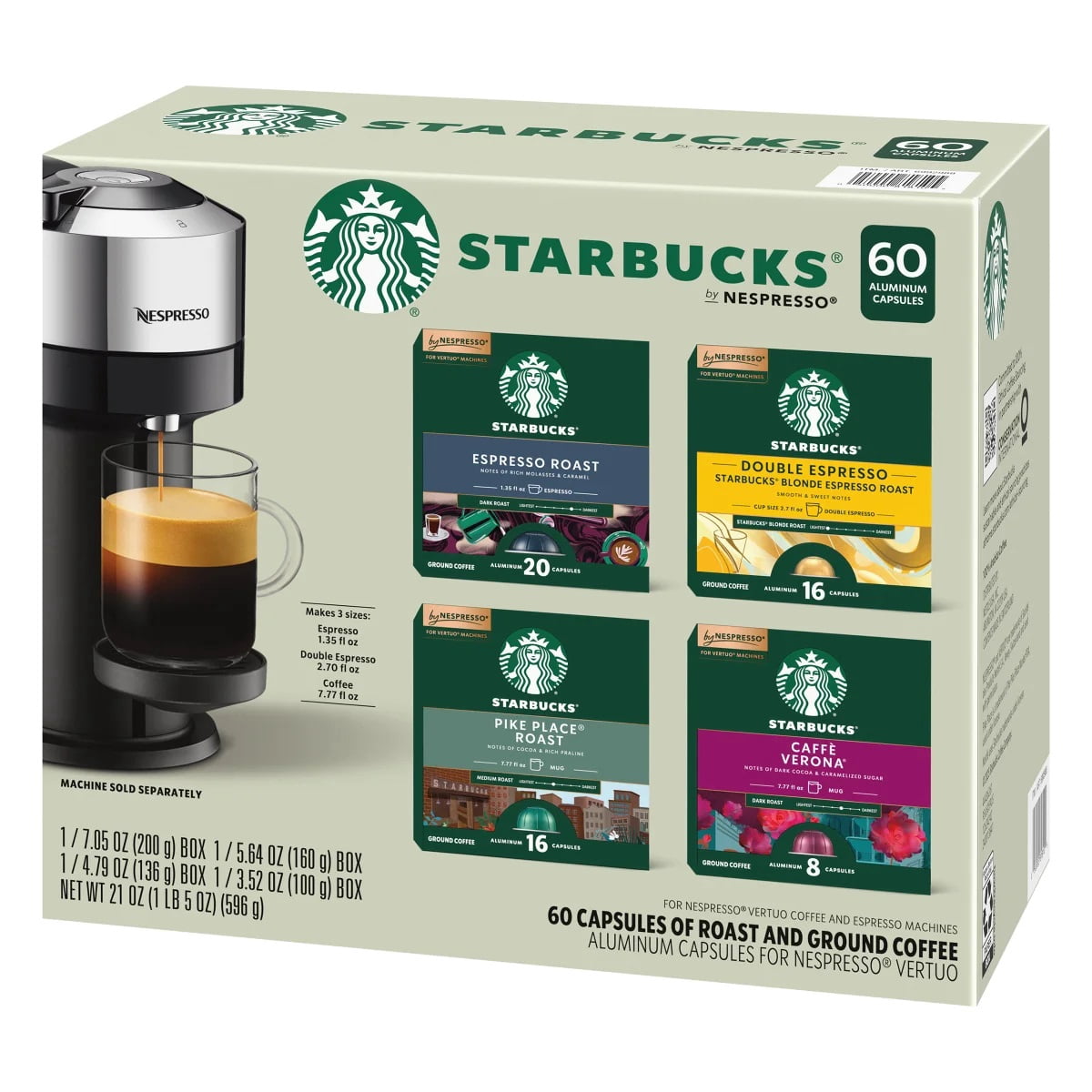 Starbucks Coffee and Espresso Capsules for Nespresso Variety Pack, 60 Count