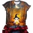 thumbnail image 5 of Women's Cute Halloween Tee Ghost Campfire Autumn Forest Graphic Short Sleeve Crewneck T-Shirt Fall Festival Top Season Casual Shirt Funny Holiday Tops, 5 of 6