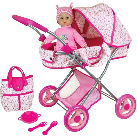 Lissi Deluxe Doll Pram with 13 Baby Doll, Also Includes Diaper Bag & Accessories, Nuturing and Role Play, For Ages 4 and up