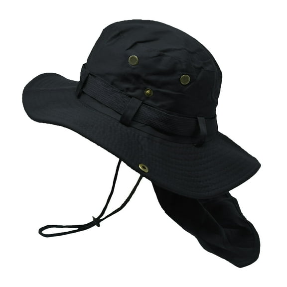 Glory Max Bucket Boonie Hat with Neck Flap Cover Sun Safari Wide Brim Fishing Cap Black
