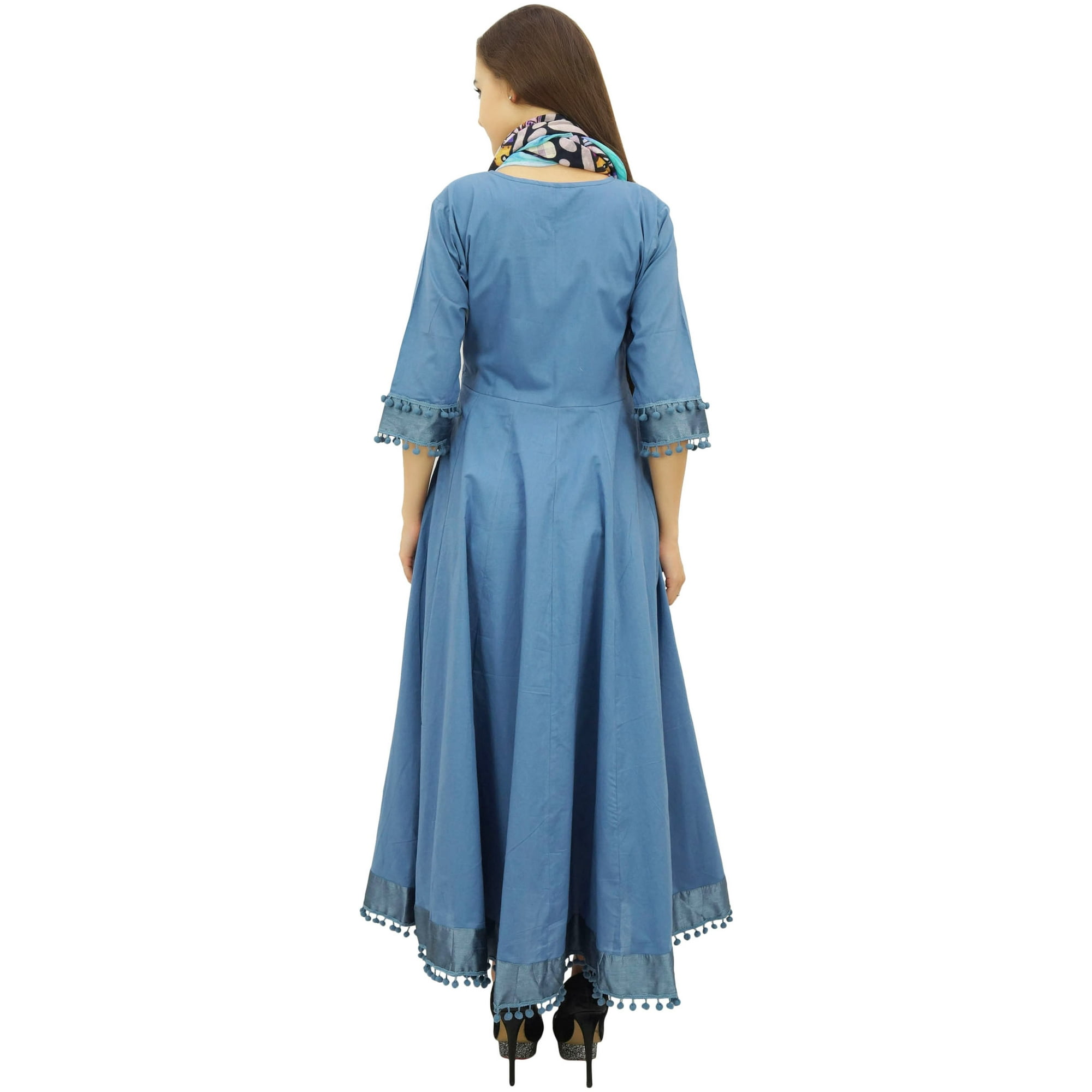 Bimba Flared Blue Cotton Pom-Poms Kurta Classic Anarkali Dress With Scarf -  24 - Walmart.ca