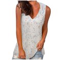 thumbnail image 1 of Camiseta sin mangas con estampado de margaritas sin mangas con cuello en V informal de verano para mujer Pompotops  lopia995733, 1 of 4