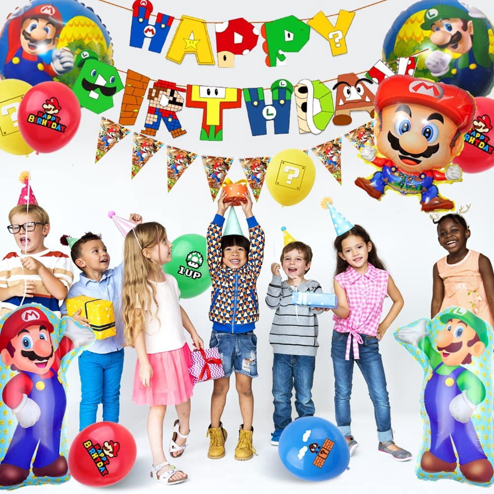Mario Birthday Party Supplies, 115pcs Mario Birthday Decorations&Tableware-Mario Birthday Banner Plates Napkins Cups Tablecloth Balloons etc Super Mario Birthday Decorations Supplies