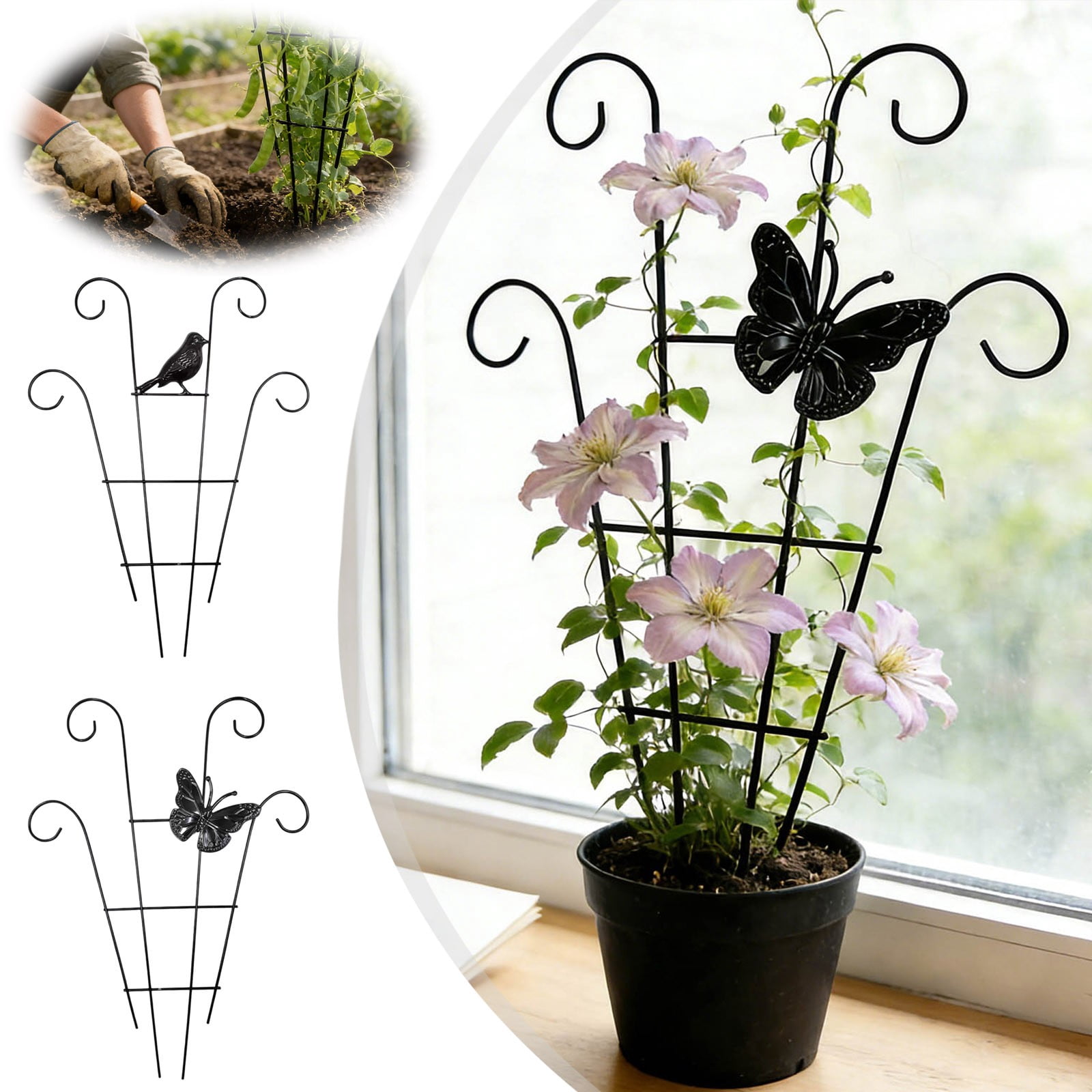 15.7 Inch Metal Trellis Stakes for Climbing - Garden Support Stakes for Indoor Outdoor Potted Flowers, Monstera, Vines, Tomatoes, Cucumbers, and Vegetables (1 PCS)