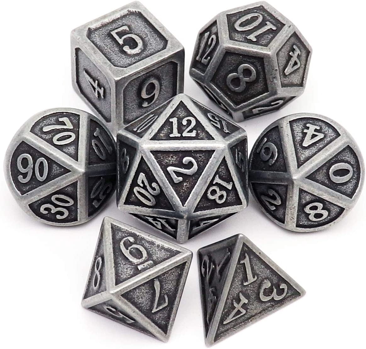 DollaTek Set 7 Dados Poliédricos De Metal Aleación Zinc Con Bolsa – Juego De Dados Para Rol Dungeons & Dragons, Pathfinder Y Más