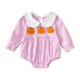thumbnail image 6 of Gvdentm Baby Girl Plaid Romper Long Sleeve Pumpkin Turkey Ruffle Onesie with Bows Halloween Thanksgiving Christmas Outfit(Pink,0-3 Months), 6 of 8
