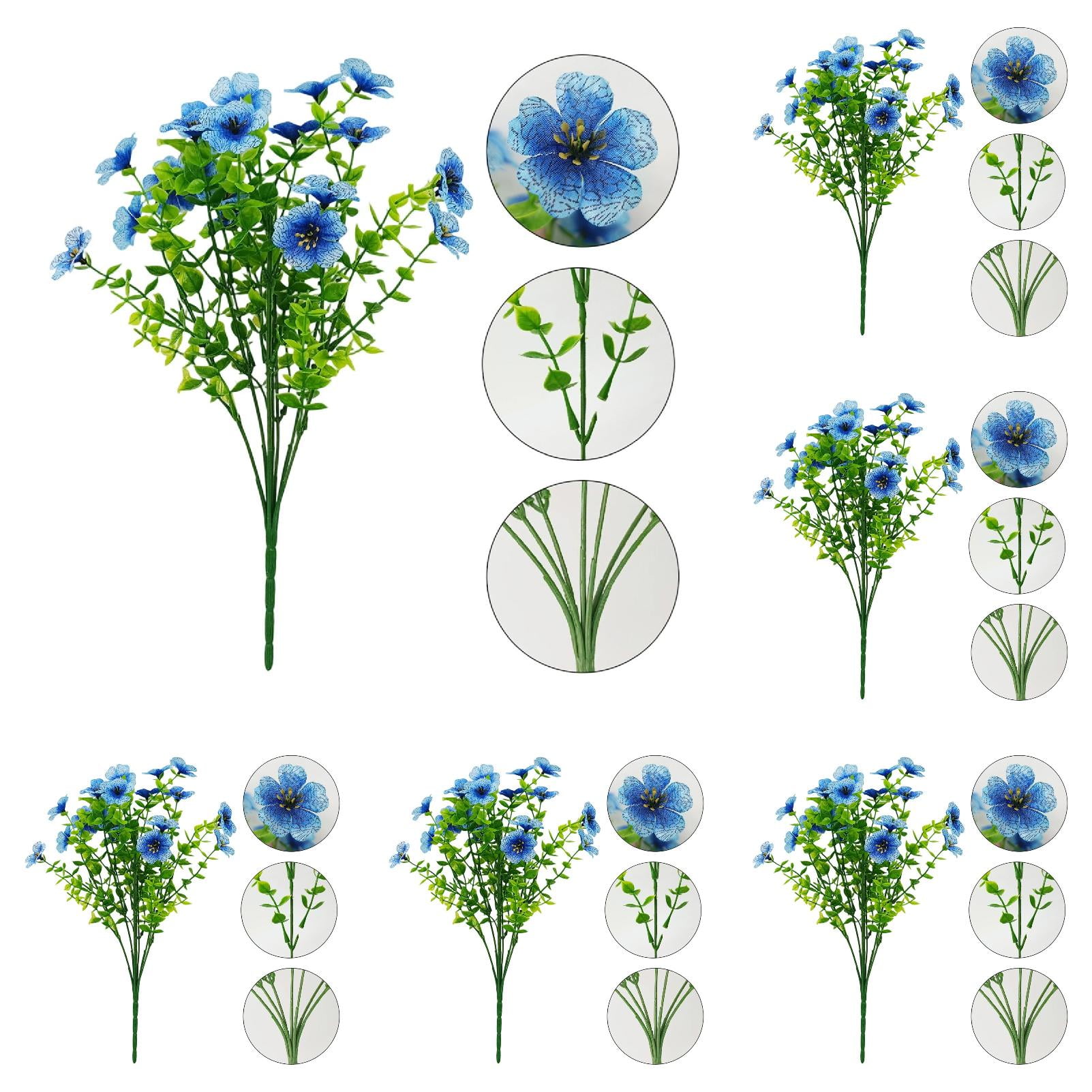 Artificial Flowers for Outdoors 12 Pcs Flowers for Indoor Outside Spring Summer Garden Porch Window Box Table Vase Flowers for Outdoor Planters and Home Decor (Blue)