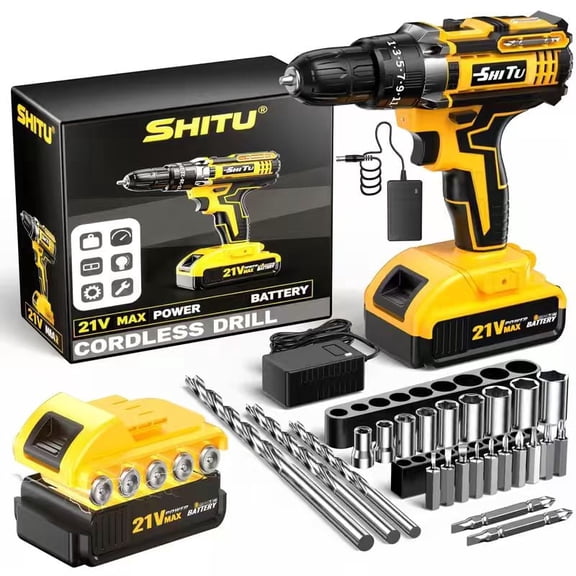 DGB 21V Cordless Drill Driver Rechargeable Wireless Handheld Power Drill Portable Electric Drilling Tool Multi Speed Adjustable for Home DIY Renovation Furniture Assembly Wall Wood Metal Drilling Fas