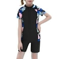 thumbnail image 2 of WOYY Girls Short Sleeve Zipper One-Piece Swimsuit Quick Dry Surf Bathing Suit, Sizes 6-11, 2 of 8