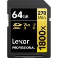 thumbnail image 2 of Lexar LSD1800064G-BNNNU Professional 1800x SDXC UHS-II Card GOLD Series 64GB Bundle with Accessories Kit Including Reader & Case + LCD Screen Covers + Microfiber Cloth & More, 2 of 11