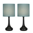 thumbnail image 2 of Modern Nightstand Lamps Set of 2 with Black Metal Base and Blue Fabric Shade, 2 of 6
