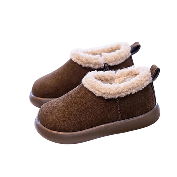 DMDUOU Kids Snow Boots Girls Boys Winter Ankle Boots Outdoor Warm Slip On Faux Fur Lined Shoes for Toddler Brown 37