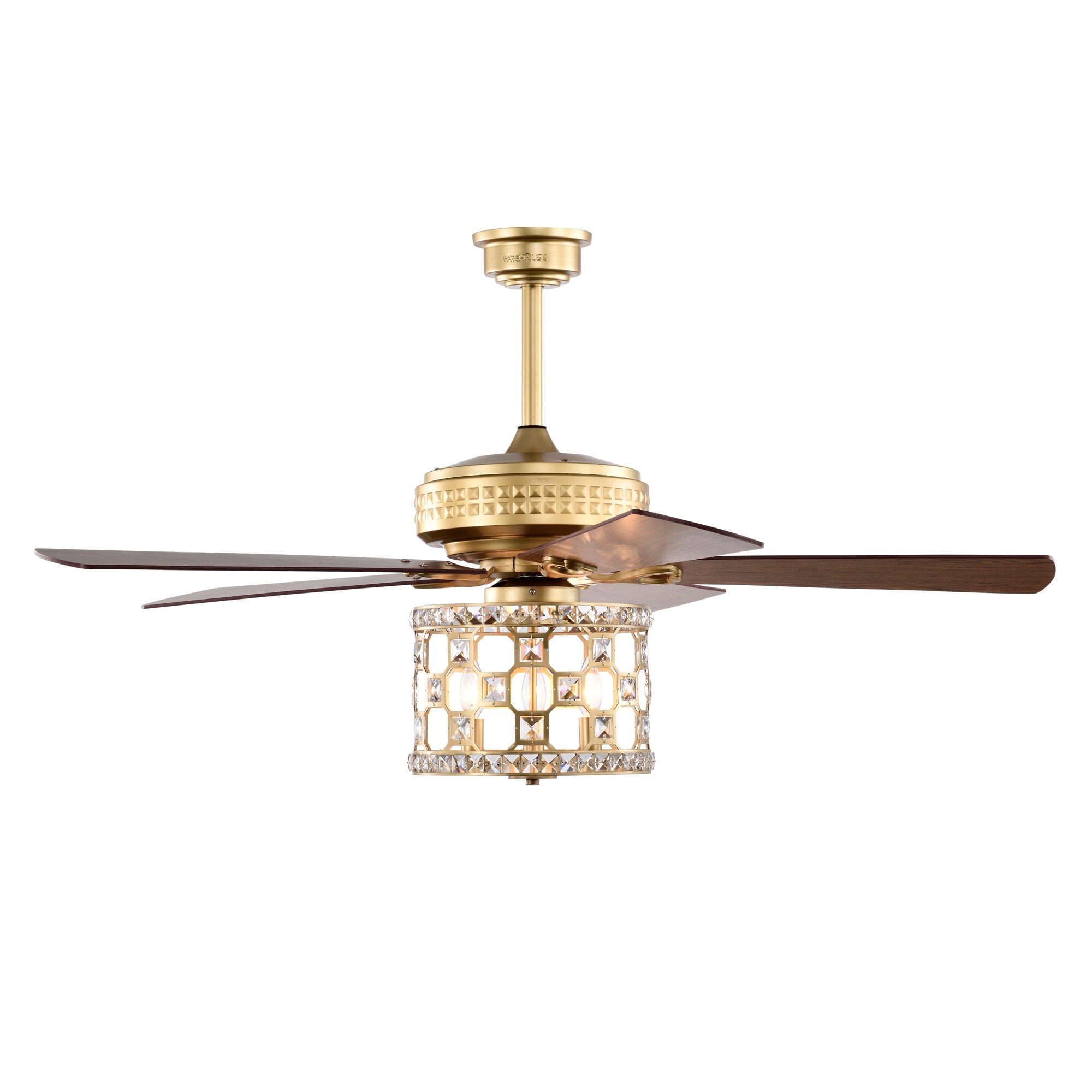 Warehouse of Tiffany AW01W04MG Adsila 52 in. 3-Light Indoor Satin Gold Finish Ceiling Fan Chandelier with Light Kit