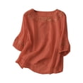 thumbnail image 4 of Holzkary Linen Sets for Women 2 Piece Loose Fit Outfit Breathable Comfortable for Daily Wear 2 Piece Outfits Sets Short Sleeve Shirts and Long Pants Summer Casual Vacation Loungewear Orange S, 4 of 4