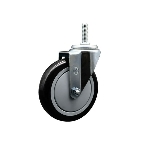 5 Inch Black Poly Wheel Swivel 3/4 Inch Threaded Stem Caster Service Caster