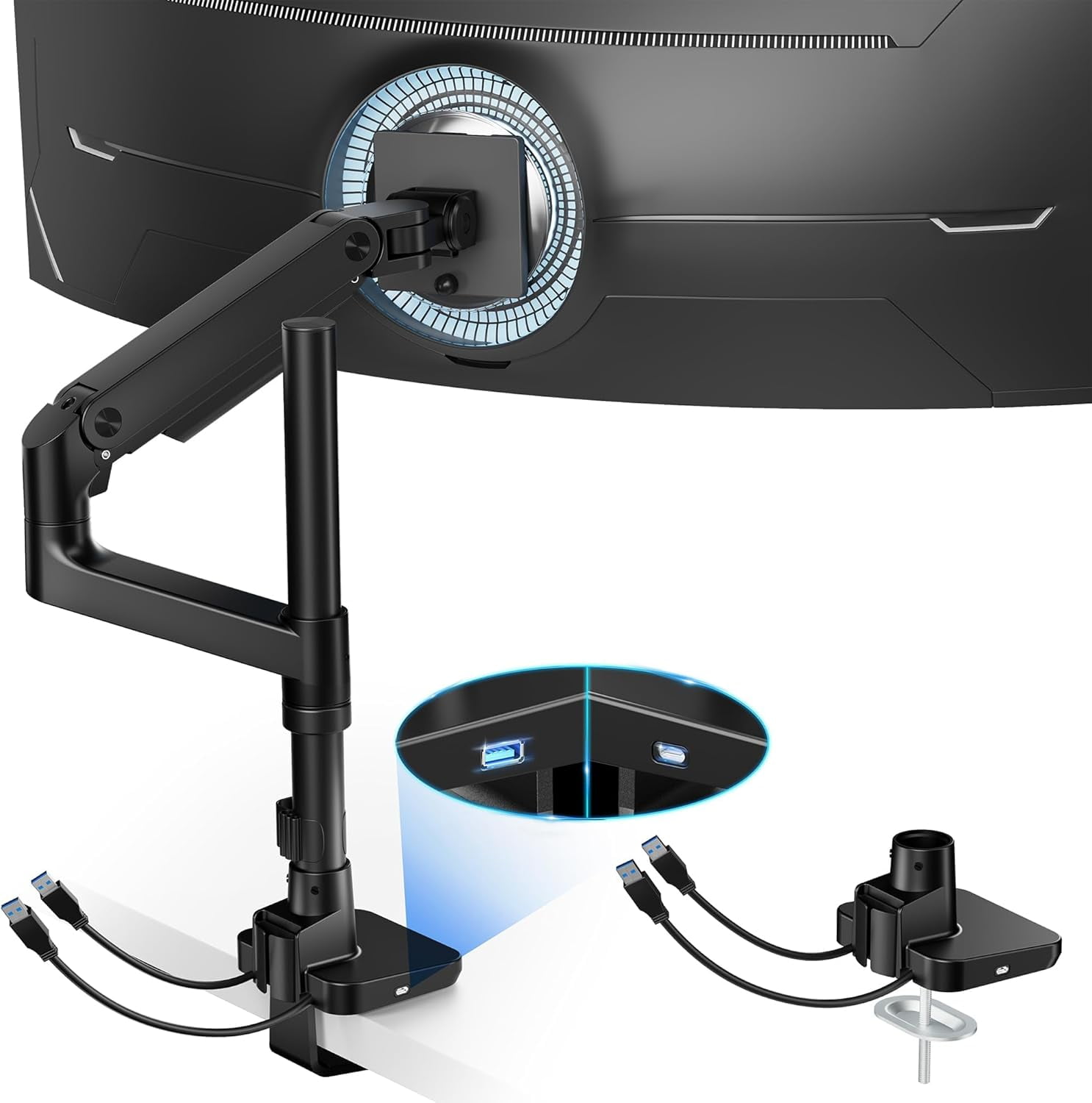 ARES WING Stacked Dual Monitor Mount - Heavy Duty For 24-57" Screens, With USB Ports - View #7