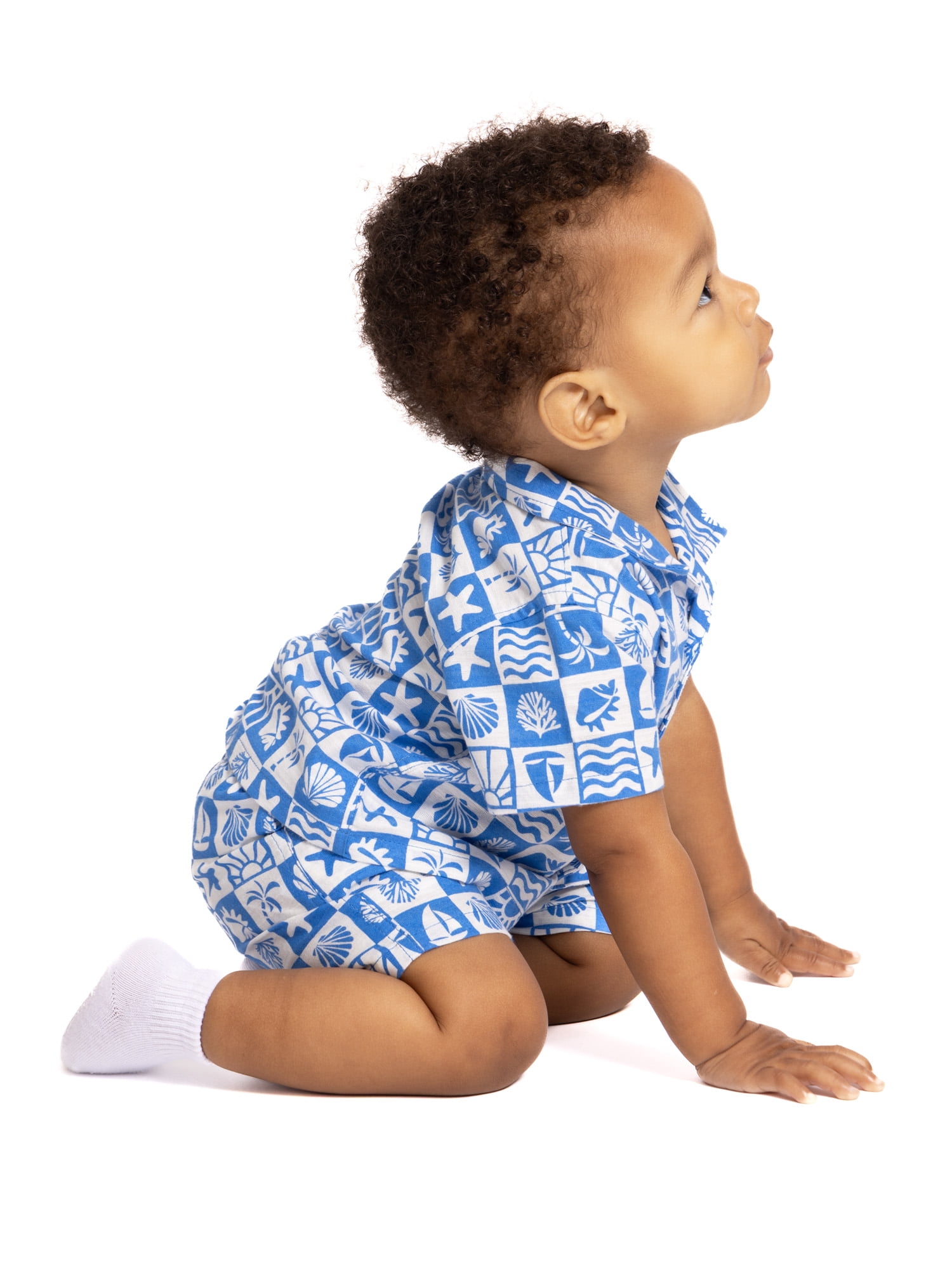 Wonder Nation Baby Boys Short Sleeve Printed Collared Button Top and Matching Shorts Set, Sizes 0/2M-24M