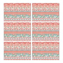 Pink Pioneer Flower Striped Pattern Summer Placemats Table Placemats Set Of 6-Linen Kitchen Washable Placemats Table Mats 11.8"x17.7" Non-Slip Heat Resistant