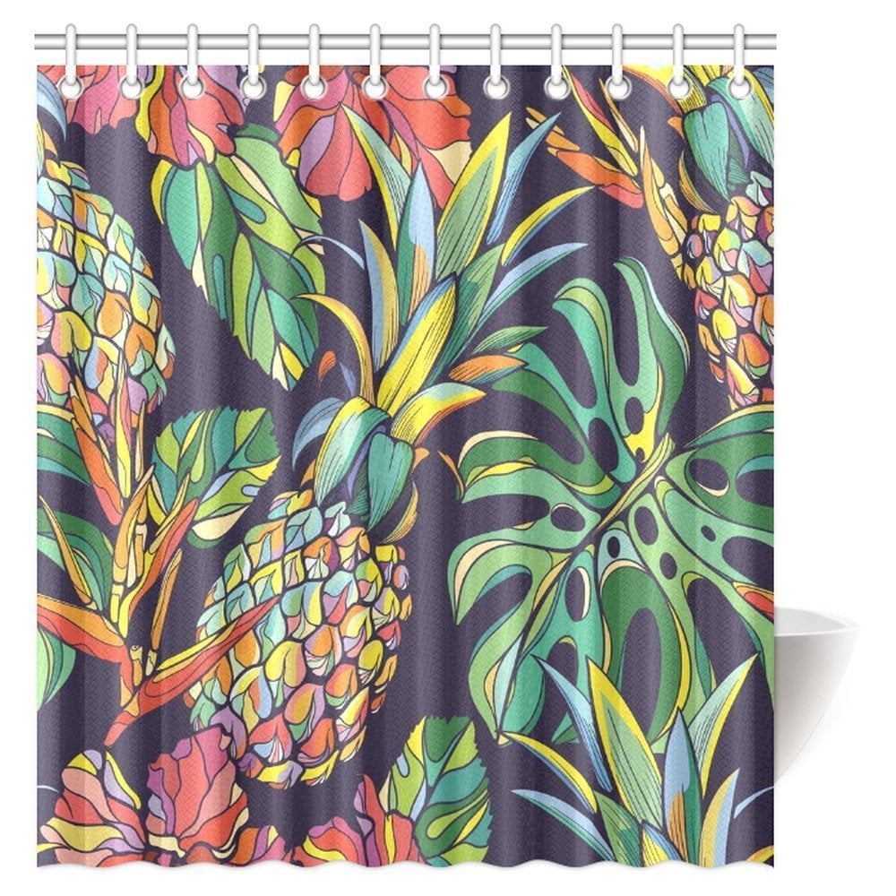 MYPOP Pineapple Decor Shower Curtain, Pineapple Pictogram Decorative Vintage Pattern Farm