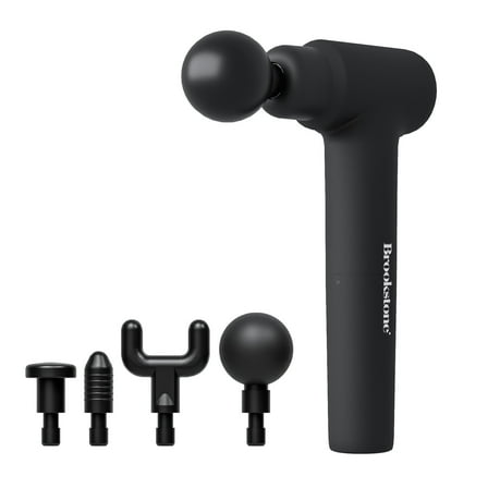 Brookstone Deep Tissue Massage Gun for Pain Relief & Muscle Recovery – 9-Speed Handheld Percussion Massager, 4 Heads, Type-C Rechargeable, Quiet, 3200 RPM, Shockproof Design