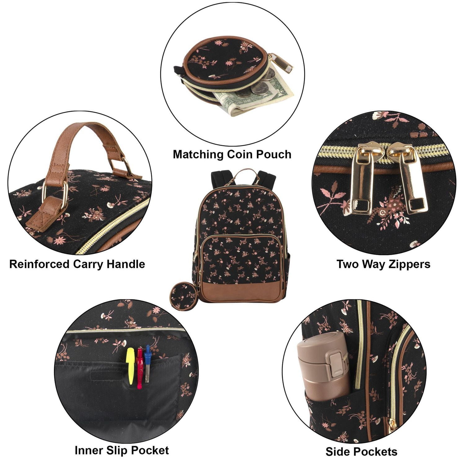 Sac à dos de Madison & Dakota multi-poches 2 pièces avec pochette pour ordinateur portable et porte-clés amovible