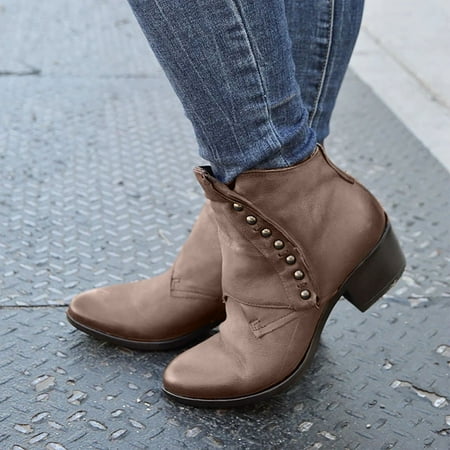 

Fall Decorations Clearance Juebong Women s Shoes Fashion Minimalistic Solid Color Side Zipper Low Tube Round Head Thick Heel Rivets Short Boots