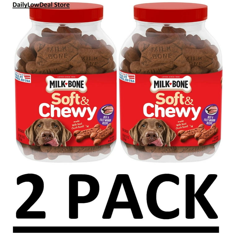 2 PACK Milk Bone Soft Chewy Beef Filet Mignon Recipe Dog