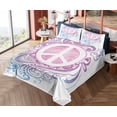 thumbnail image 4 of Ambesonne Groovy Fitted & Top Sheet Set with Shams, Peace Sign and Swirls, Pink Blue White, 4 of 5