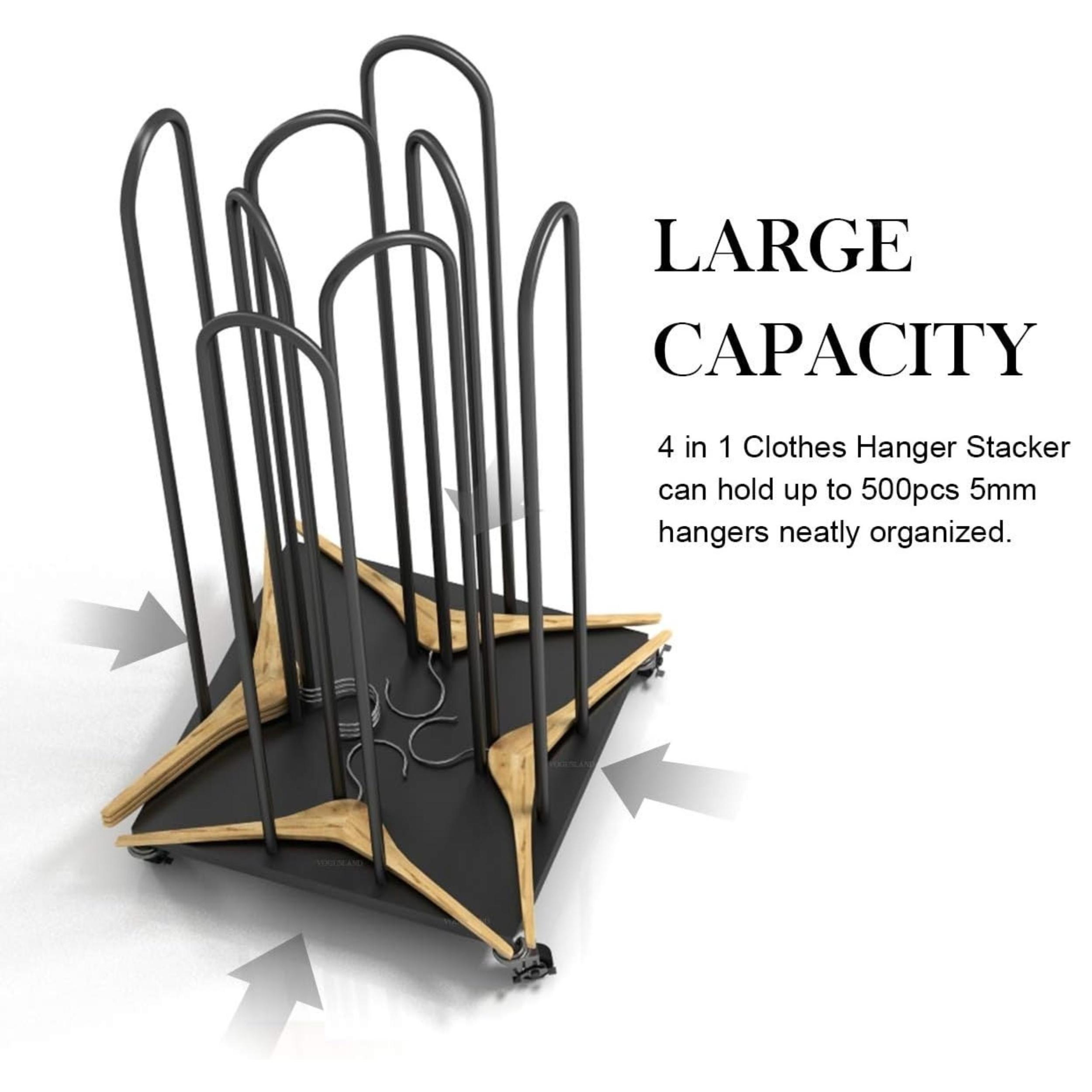 Qunbio 4 Side Hanger Stacker Cart, 4 in 1 Large Clothes Hanger Organizer Rack Stand, Stainless Steel Clothes Hanger Storage Holder for Adult, Black