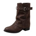 thumbnail image 2 of OKBOP Women's Heeled Boots Buckle Strap Zip-Up Block Heel Round Toe, 2 of 5