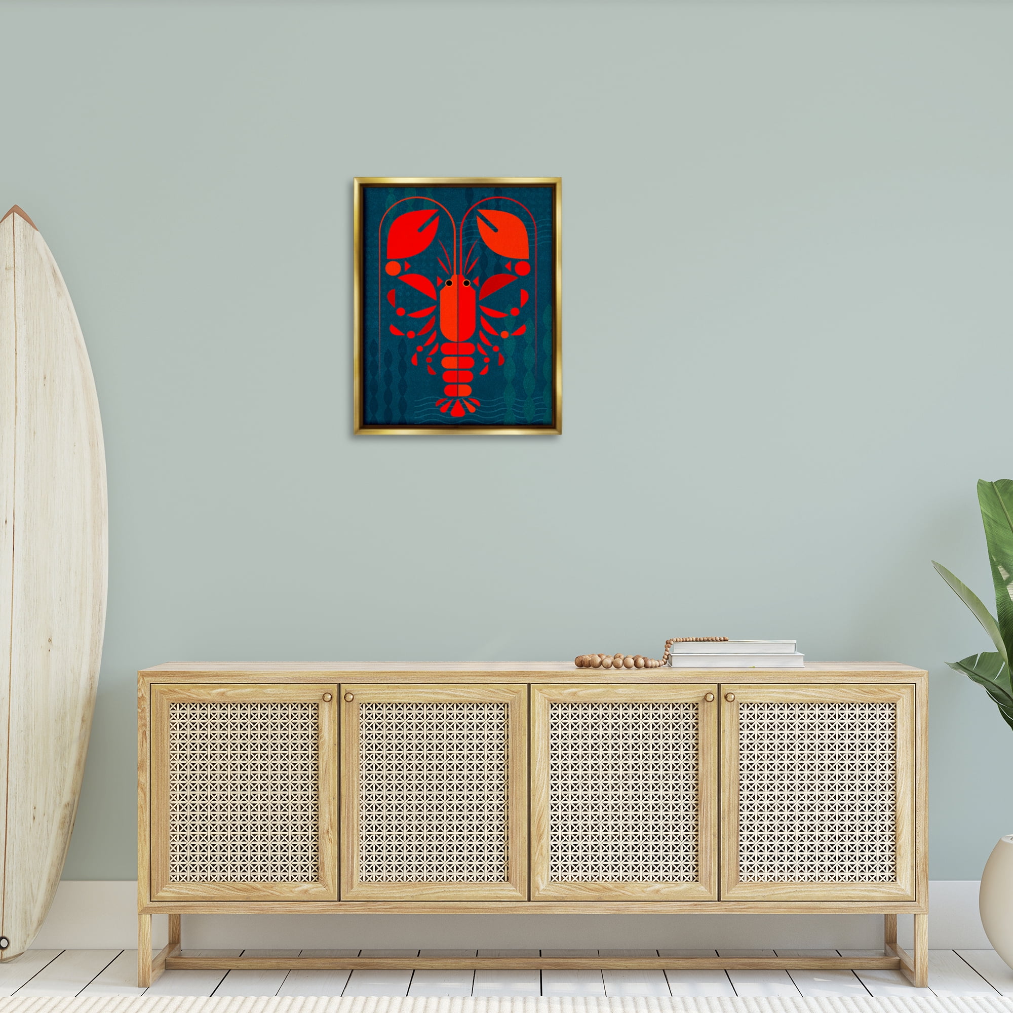 Stupell Industries Nautical Lobster Shape Animals Painting Gold Floater Framed Canvas Art Print Wall Art, 25 x 31