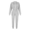 thumbnail image 1 of Sunloudy Women Two-piece Suitset, Solid Color Zipper Open Front Crop Tops and High Waist Pants, 1 of 6