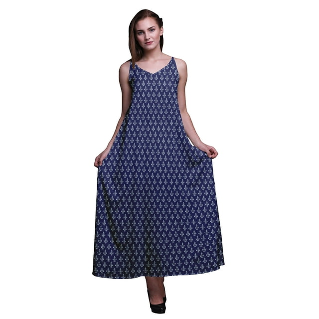 Bimba Rayonne Bloc Imprimé Femmes Robe Longue Chic Bohème Été Maxi Plage Porter-Moyen