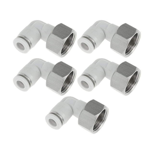 Conectores de aire Push to Connect de Unique Bargains 1/4" 90 Grados Rosca Femenina Conector Plástico Metal 3/8" BSPT 5Pcs Tono Blanco Plateado