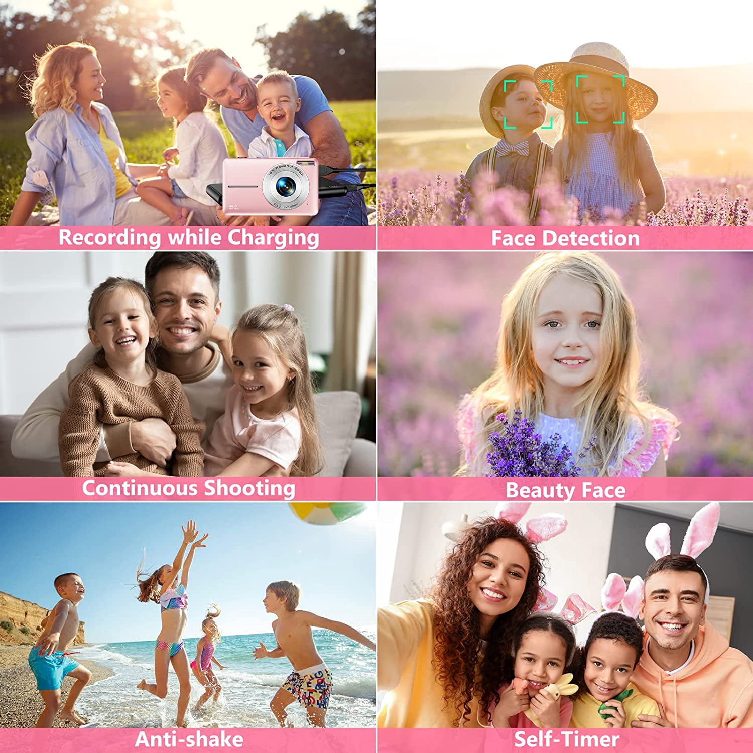 Digital Camera Kids Camera with 32GB Card FHD 1080P 44MP Portable Mini Vlogging Camera for Kids Teens Seniors