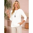 thumbnail image 4 of DARING DIVA Women's 3/4 Sleeve Trendy Business Blouse Crewneck Textured Top S White, 4 of 8