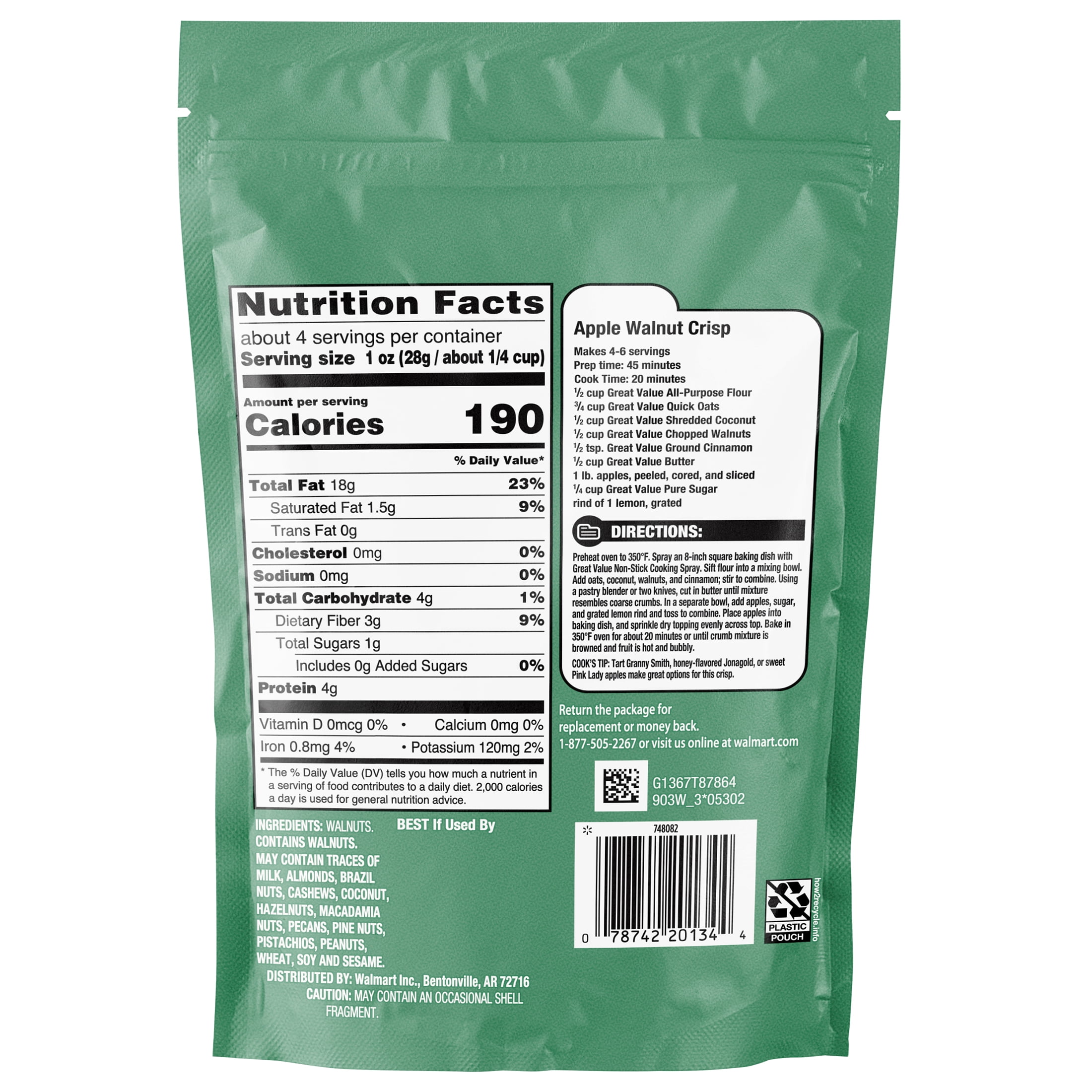 Great Value Chopped Walnuts, 4 oz