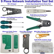 9-in-1 Network Toolkit with RJ45 Ethernet Crimping Tool, Krone Type Punch Down Tool, Networking Cable Tester, RJ45 Connectors, and Wire Strippers with Carrying Case