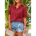 thumbnail image 6 of PRETTYGARDEN Women's Summer Button Down Shirts Short Lantern Sleeve V Neck Cotton Cute Dressy Casual Ladies Tops Blouses, 6 of 7