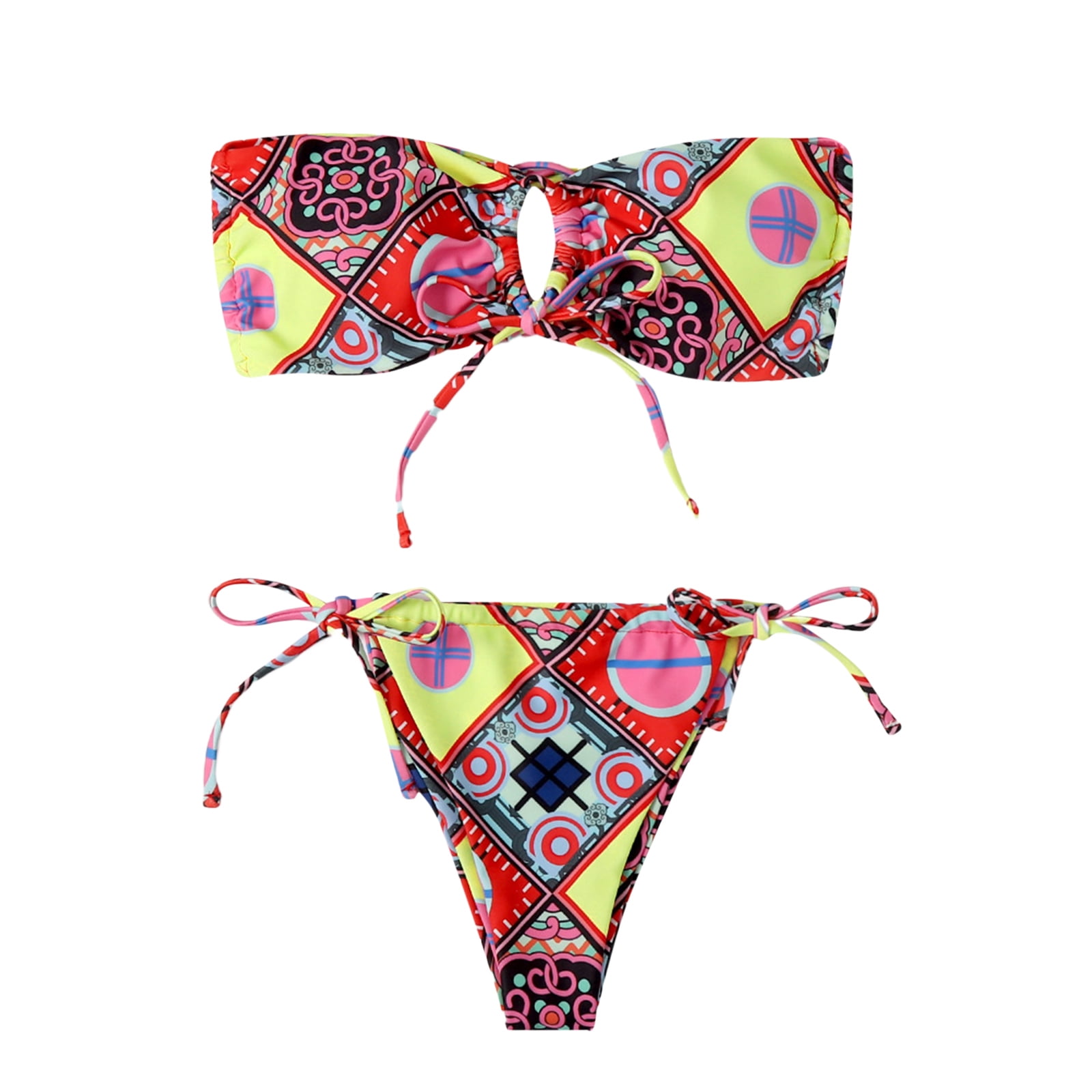 Seyurigaoka Women Bandeau Bathing Suit, Cutout Bikini Tops + Tie Side