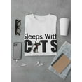 thumbnail image 3 of "Sleep With Cats" Quote, Cat Graphic As "A" Men White T-Shirt, Male Medium, 3 of 4