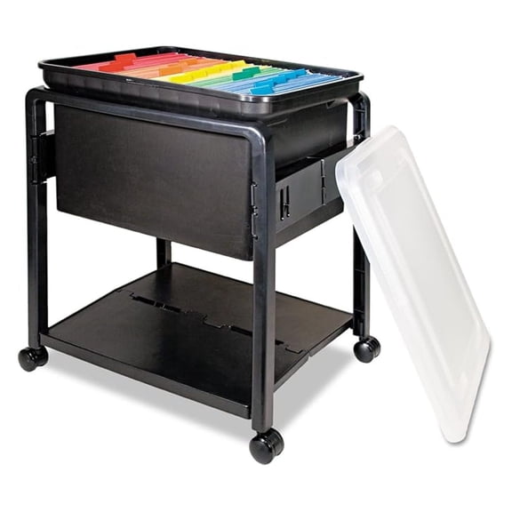 Folding File Cart with Wheels, Mobile Storage Organizer - 14.5"W x 18.5"D x 21.75"H, Clear Lid - Legal & Letter Size, Black