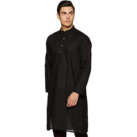

Royal Kurta Mens Chikan Embroidered Cotton Kurta Black 40