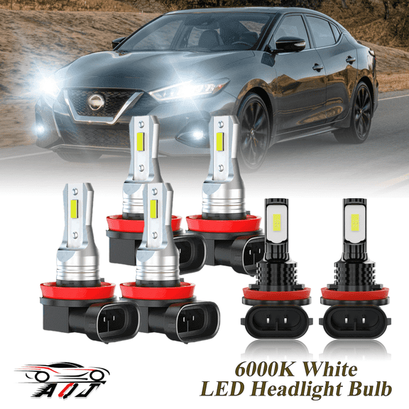 Compatible with Nissan Maxima 2016 2017 2018 LED Headlight Bulbs Kit High Low Beam Foglights Combo(Pack of 6) , 6500K White 10,000LM Super Bright, Plug and Play