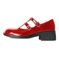 thumbnail image 2 of YDN Women's Square Closed Toe T-Straps Mary Janes Chunky Low Heel Strappy Buckle Pumps Cute Dressy Shoes Size 6 Red, 2 of 4