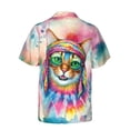 thumbnail image 2 of Hippie Abyssinian Portrait Watercolor Tie-Dye Vintage Styles Hawaiian Shirt Breathable Summer Unisex Merch Cat Lover Kitten Owner Gifts - 00014, 2 of 6