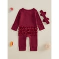 thumbnail image 6 of Spewahor Infant Baby Girl Fall Romper Letter Print Ribbed Long Sleeves Round Neck Full Length Jumpsuit with Headband, 6 of 9